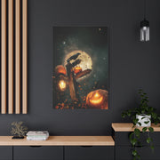 Crow on Pumpkin Signpost Under the Full Moon Wall Art & Canvas Print