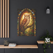 Stained Glass Forest Owl Window Wall Art & Canvas Print