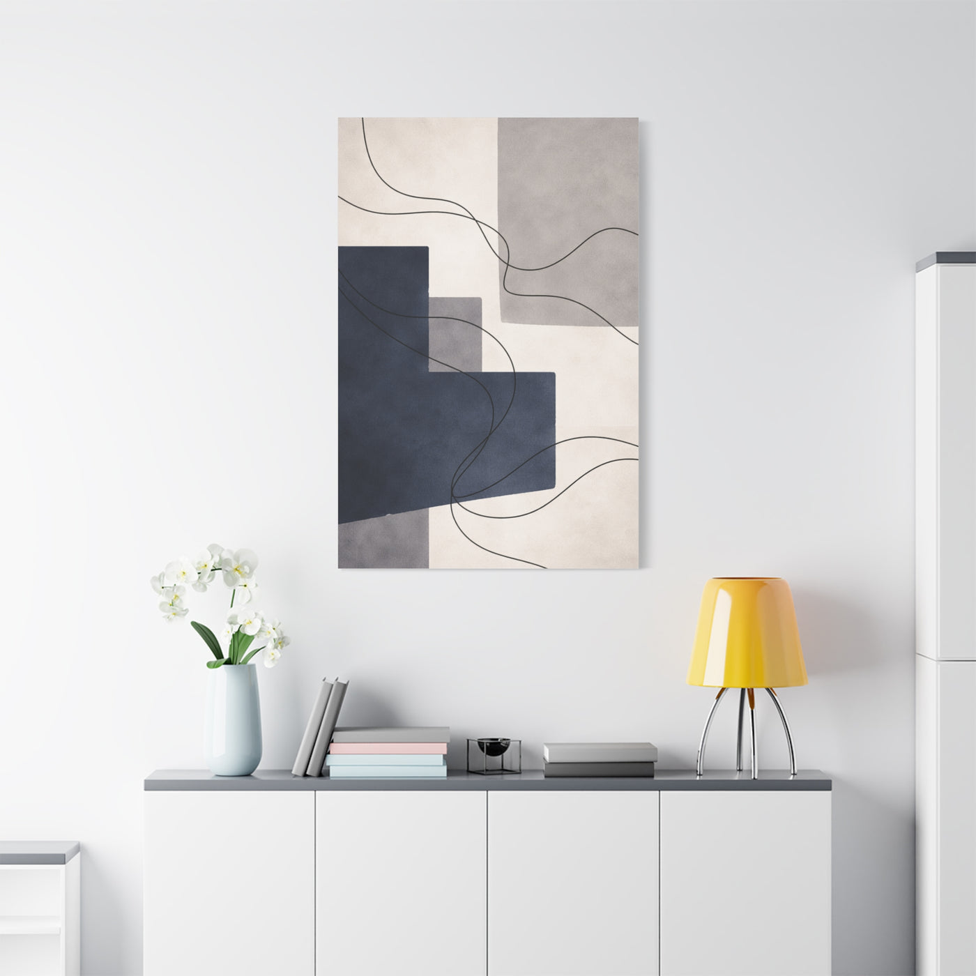 Navy Geometric Line Abstraction Wall Art & Canvas Print