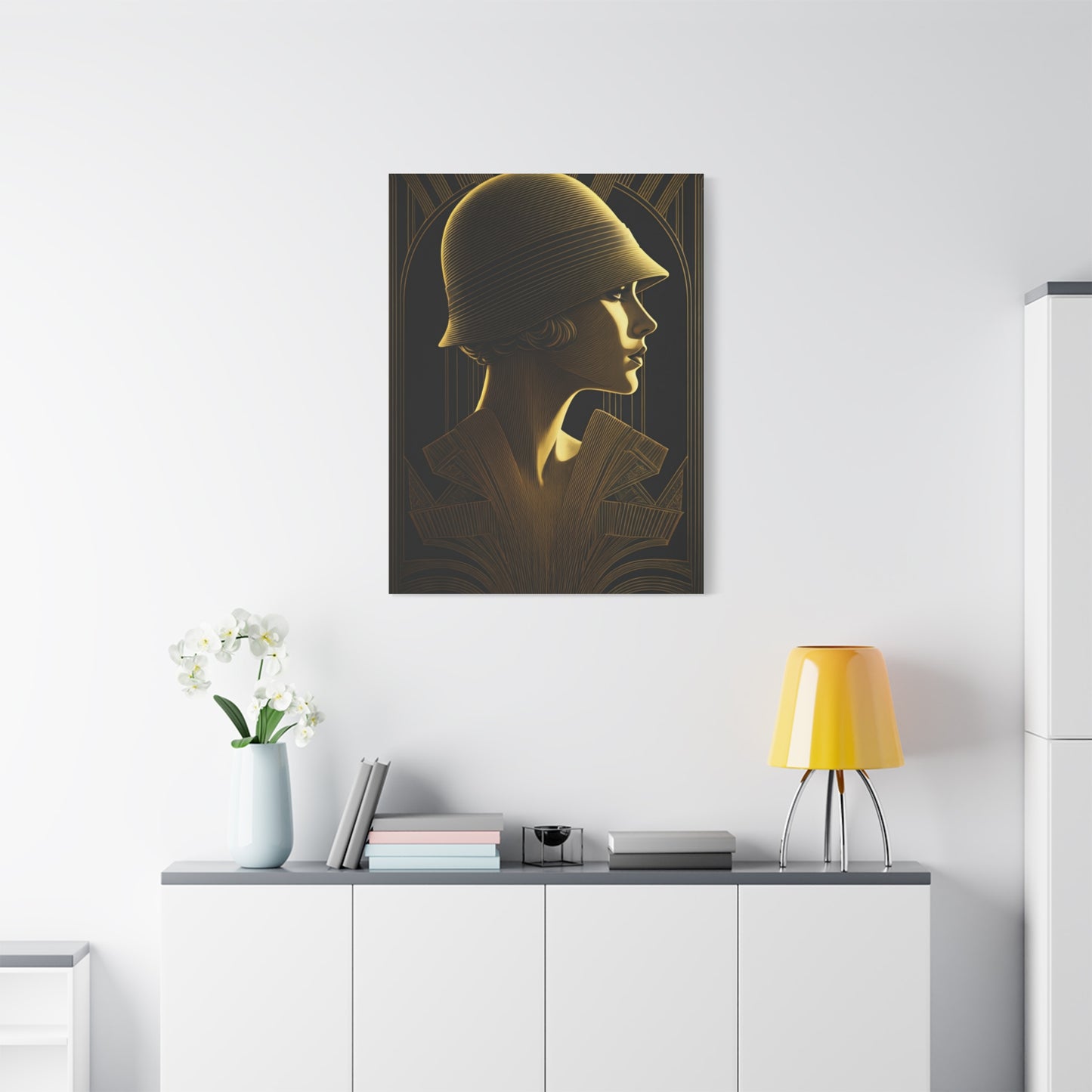 Golden Deco Profile Woman Wall Art & Canvas Prints