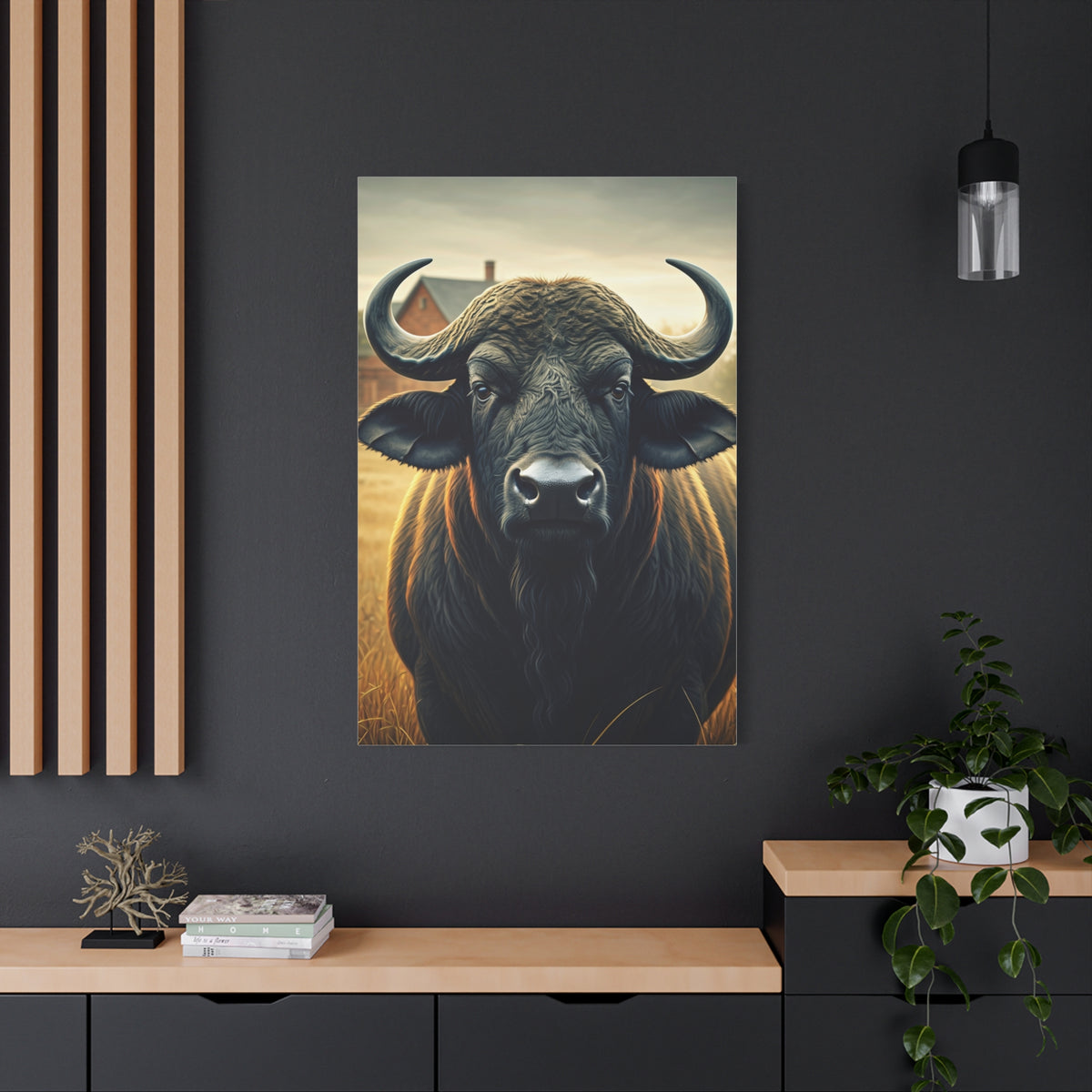Symmetrical Cape Buffalo Portrait with Massive Curved Horns Wall Art & Canvas Print