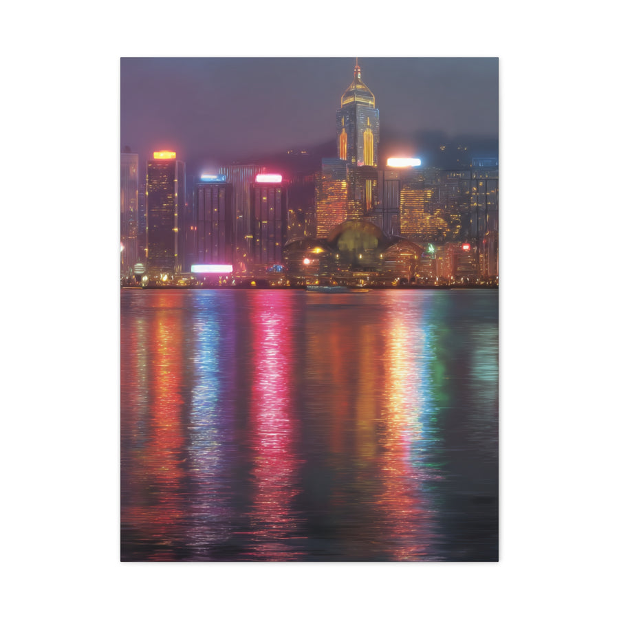 Hong Kong Skyline Rainy Neon Reflections Wall Art & Canvas Print