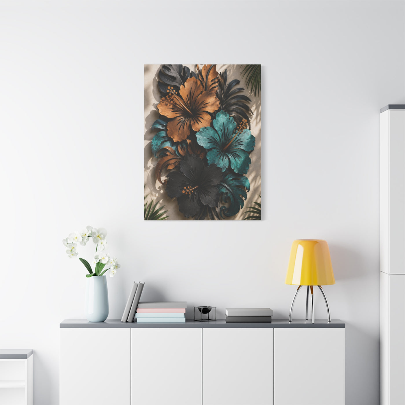 Metal Hibiscus Botanical Sculpture Tropical Wall Art & Canvas Print