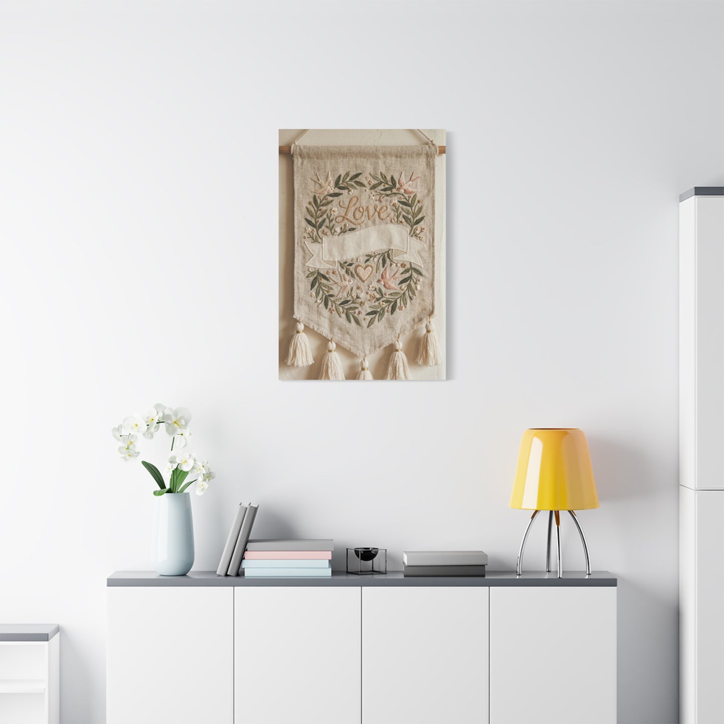 Bohemian Love Embroidered Textile Banner Wall Art & Canvas Print