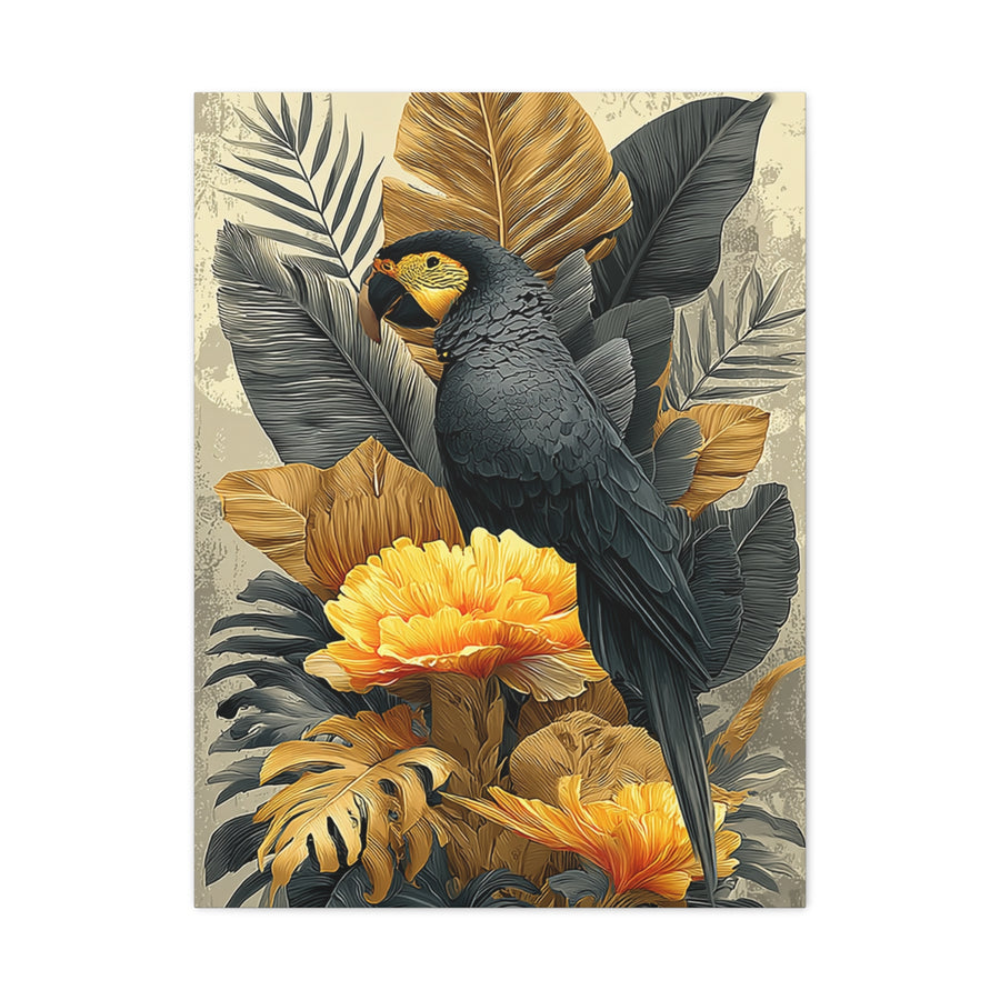 Black and Gold Tropical Parrot Wall Art & Canvas Print
