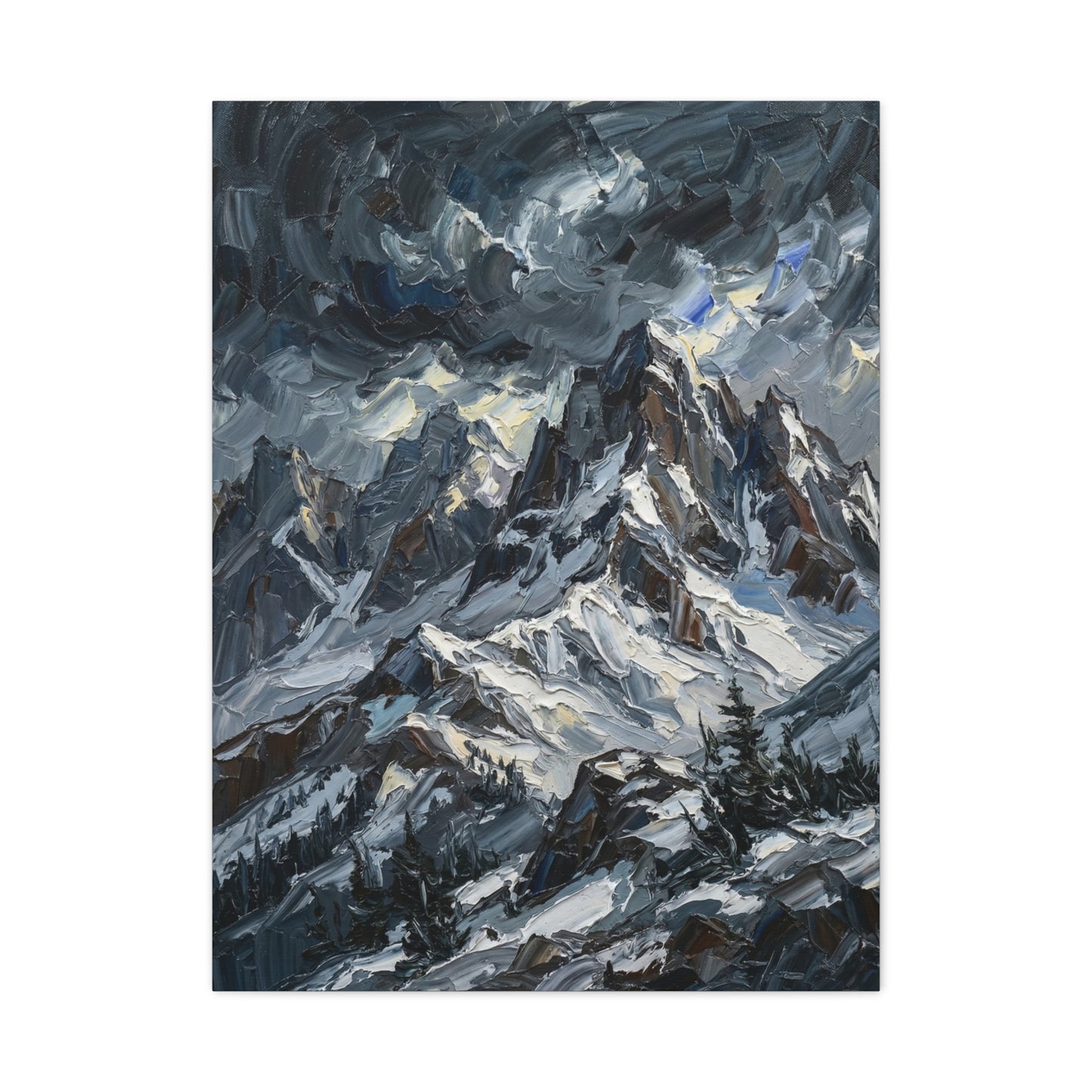 Thick Impasto Oil Mountain Stormscape Wall Art & Canvas Print