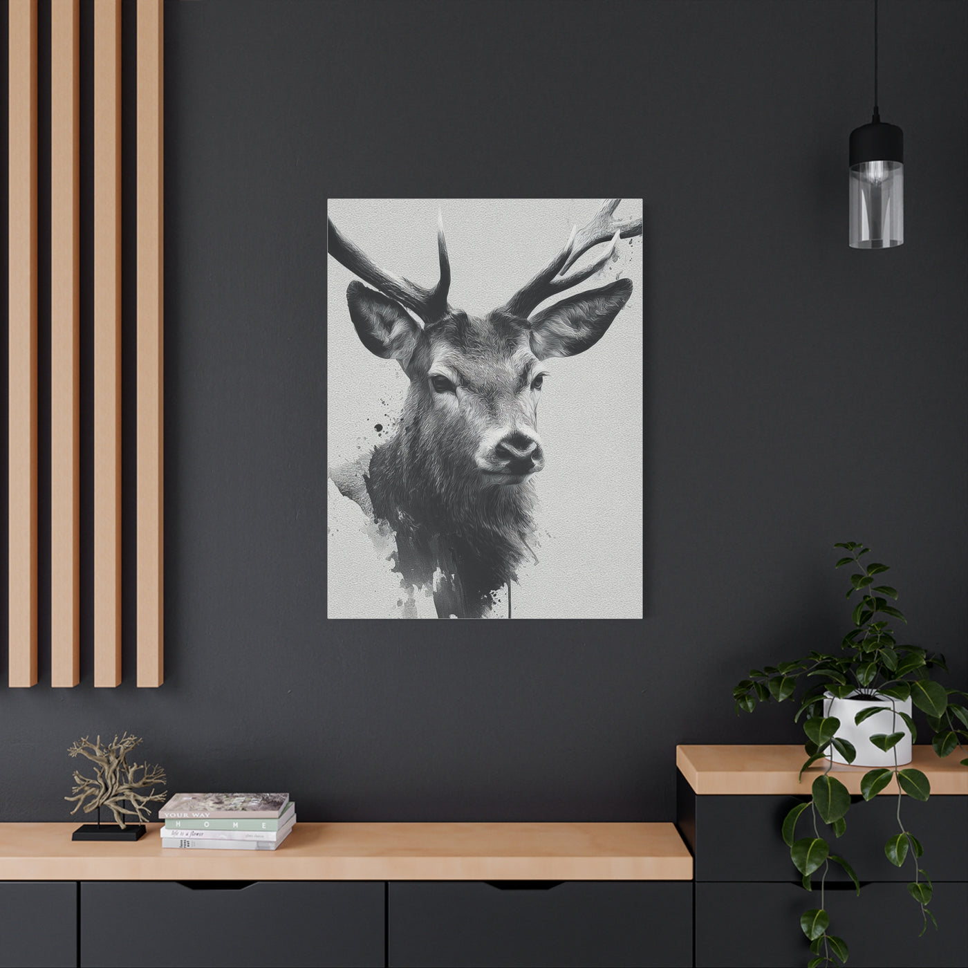 Minimal Ink Wash Deer Portrait Wall Art & Canvas Print