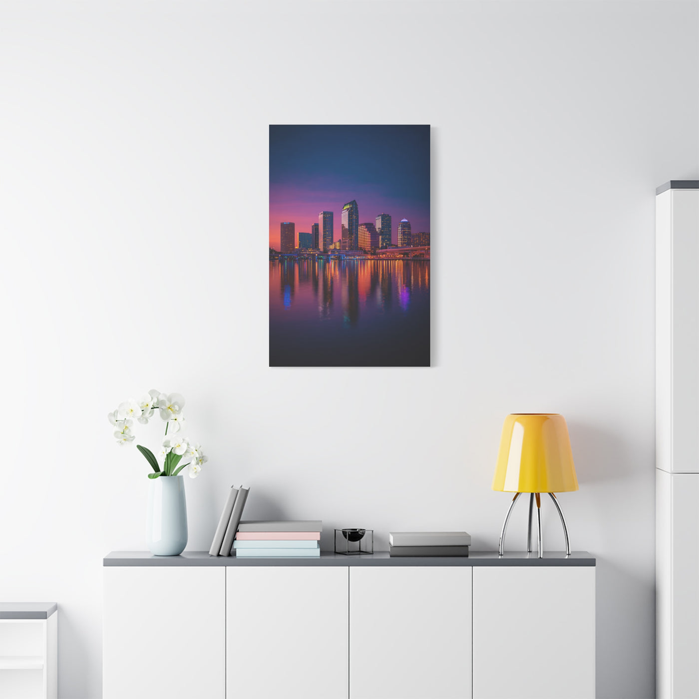 Modern City Skyline at Dusk Wall Art & Canvas Print
