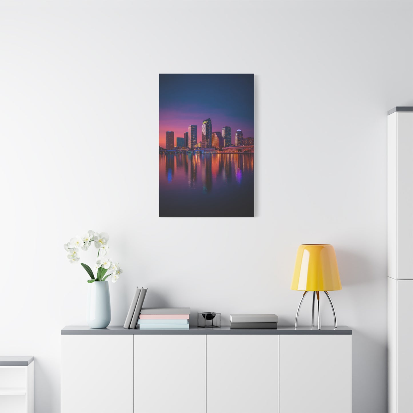 Modern City Skyline at Dusk Wall Art & Canvas Print
