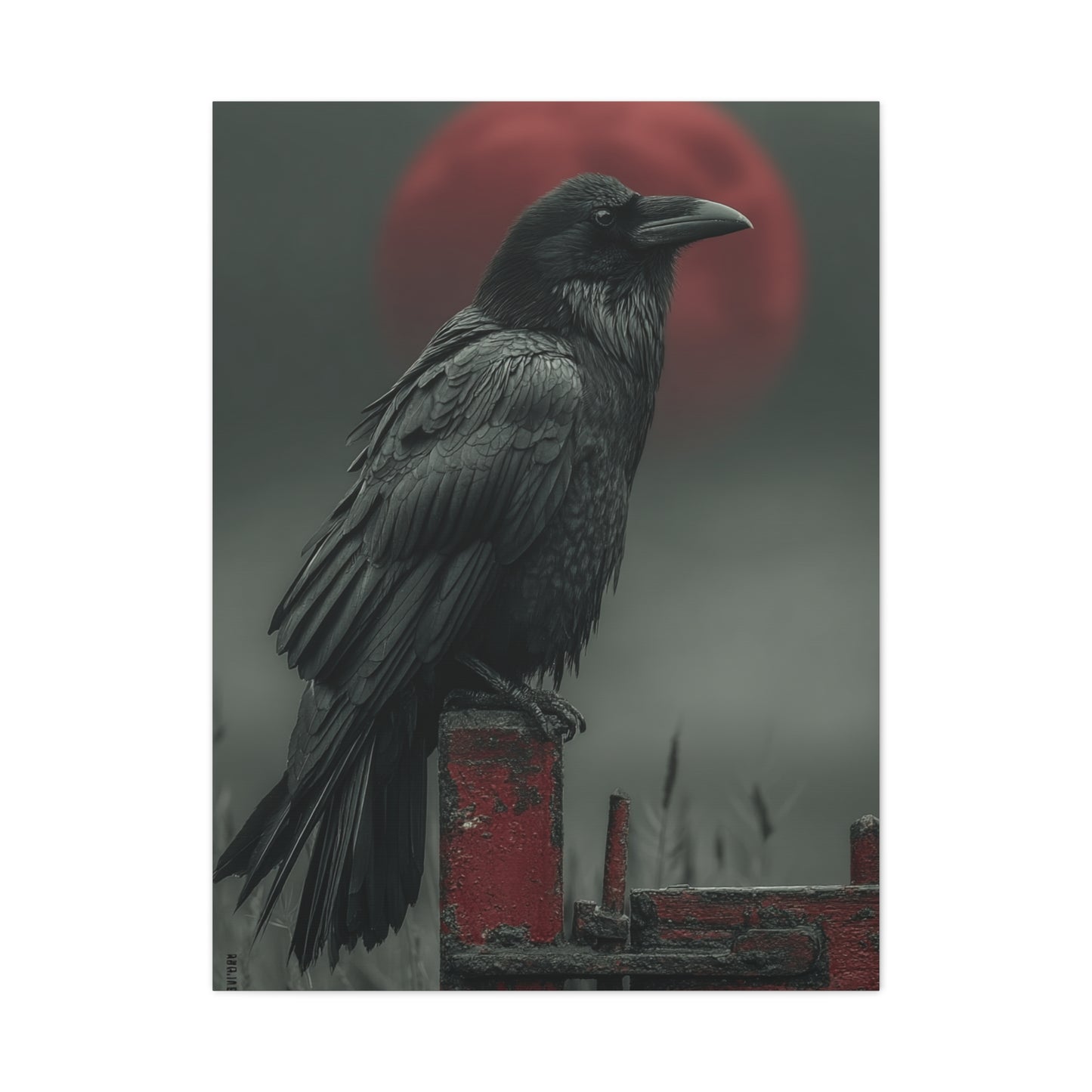 Raven Beneath the Crimson Moon Wall Art & Canvas Print
