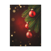 Red Christmas Tree Ornaments on Pine Branch Wall Art & Canvas Print