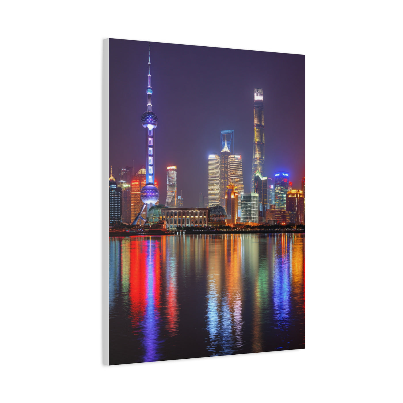 Shanghai Skyline Night Reflections Wall Art & Canvas Print