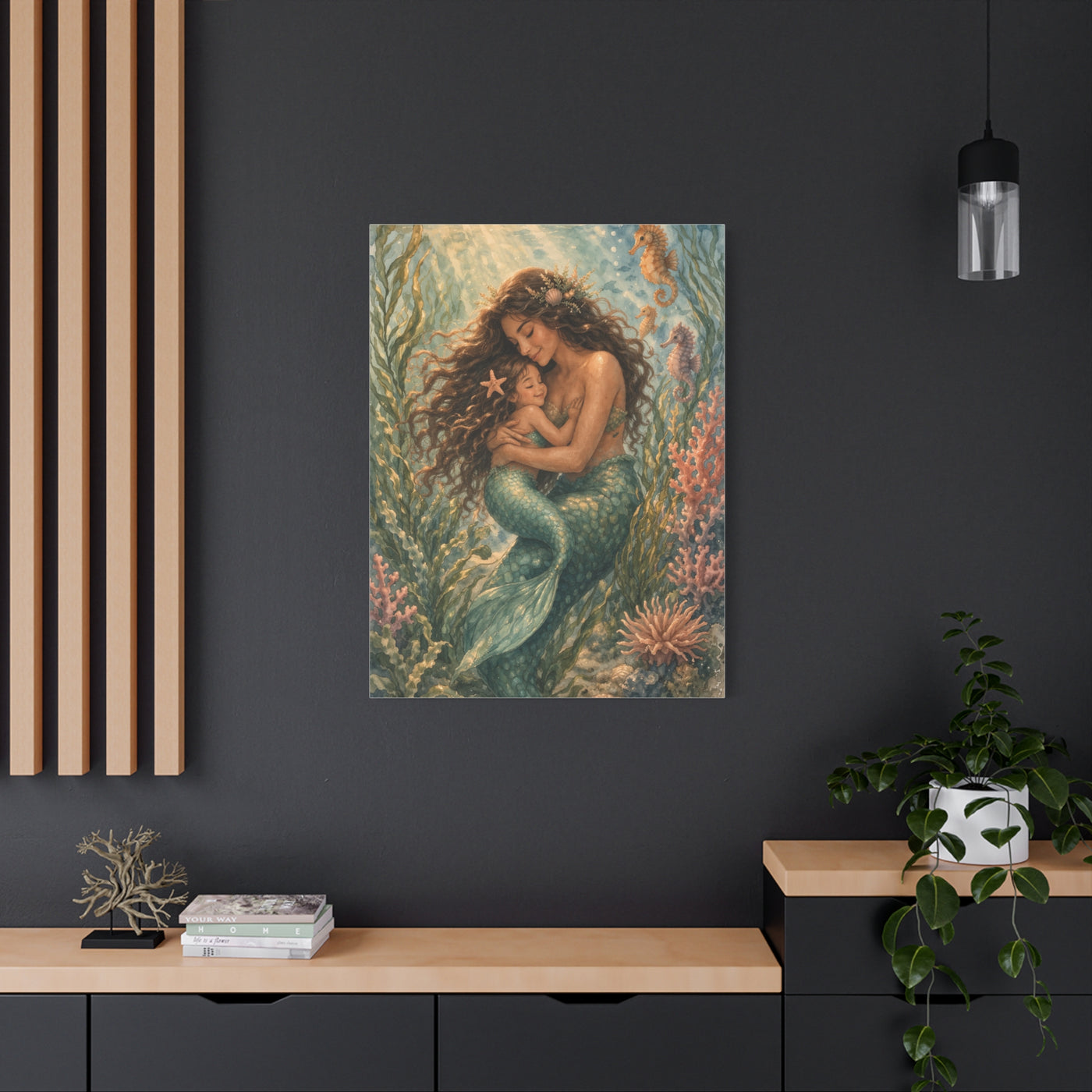 Mother and Child Mermaid Embrace Wall Art & Canvas Print