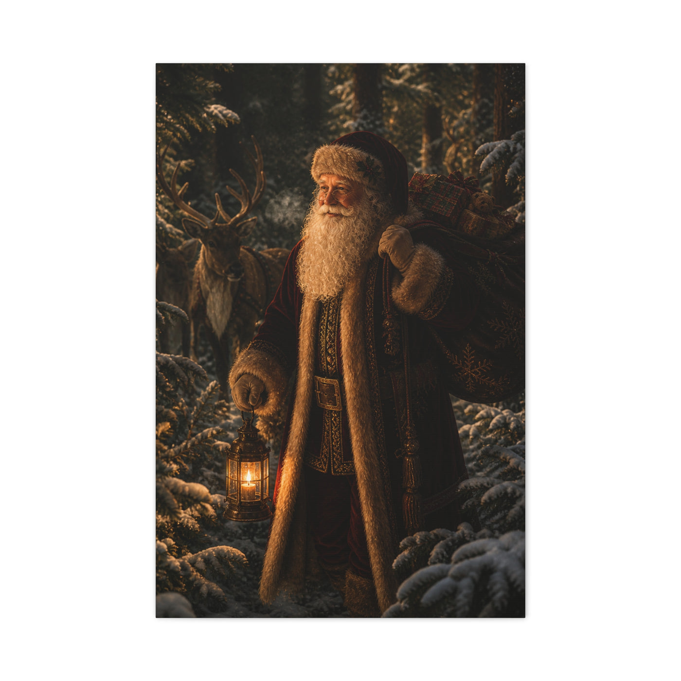 Woodland Lantern Santa Wall Art & Canvas Print