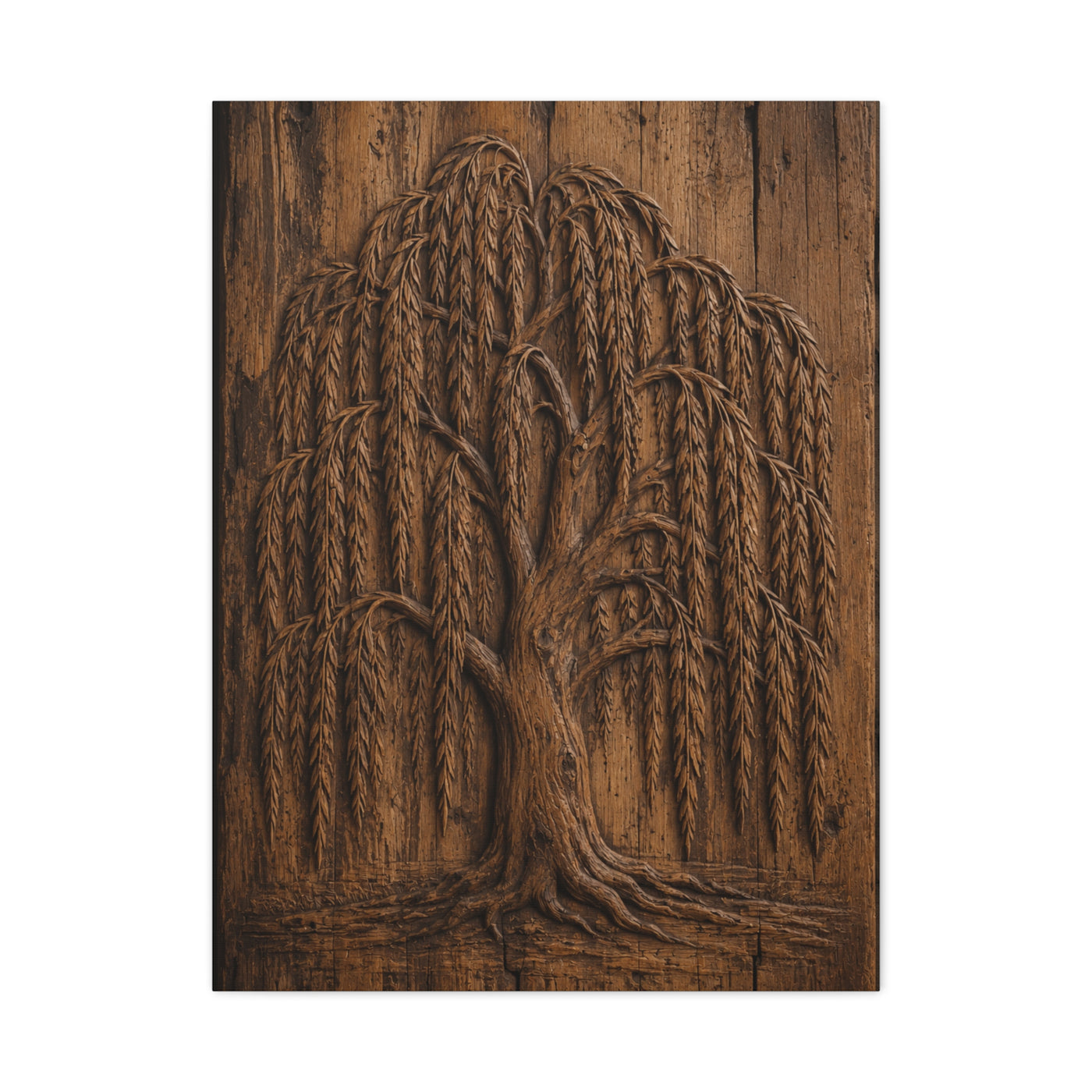 Carved Willow Tree Wooden Relief Trees Wall Art & Canvas Print