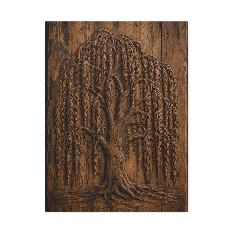Carved Willow Tree Wooden Relief Trees Wall Art & Canvas Print