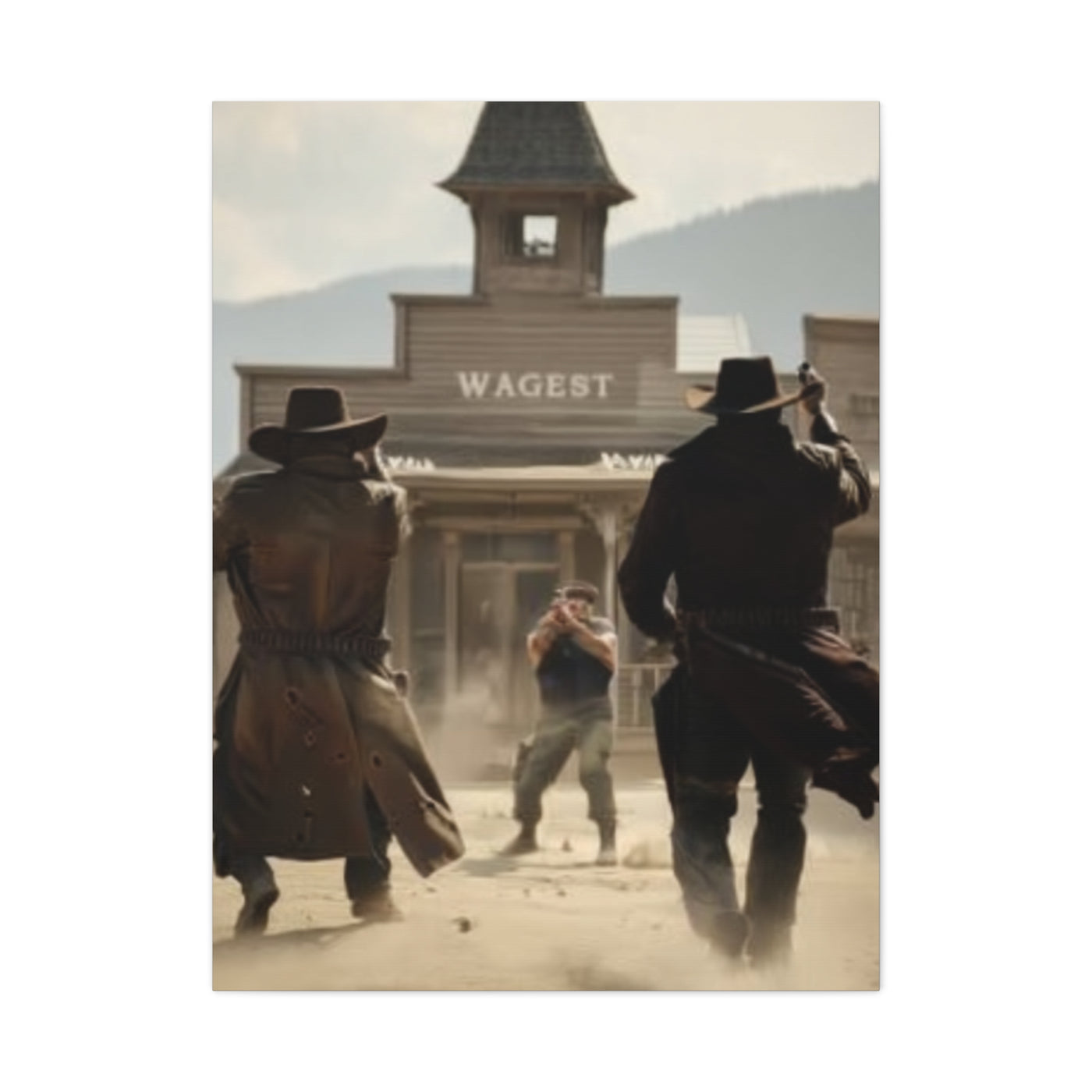 Frontier Gunfight in the Western Street Wall Art & Canvas Print