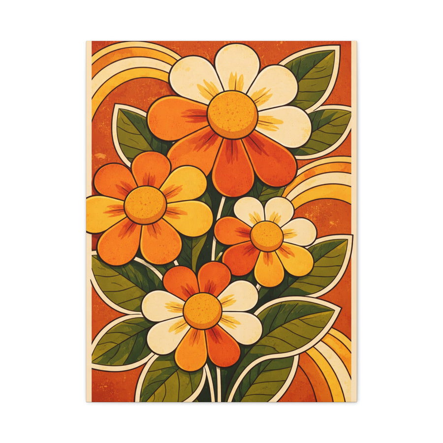 Vintage Groovy Floral Orange Composition Wall Art & Canvas Print