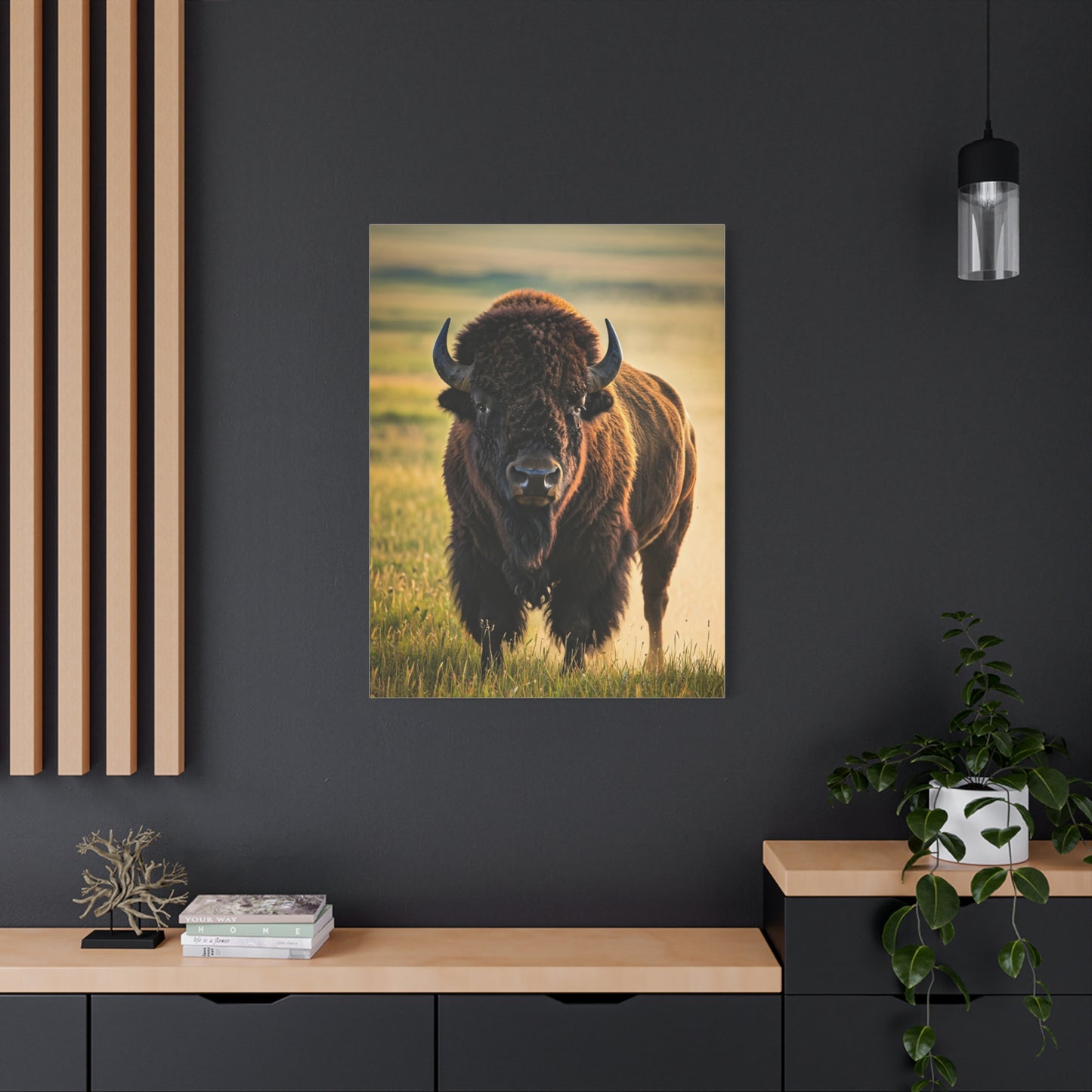 American Baby Bison Walking Through Prairie Grass Wall Art & Canvas Print