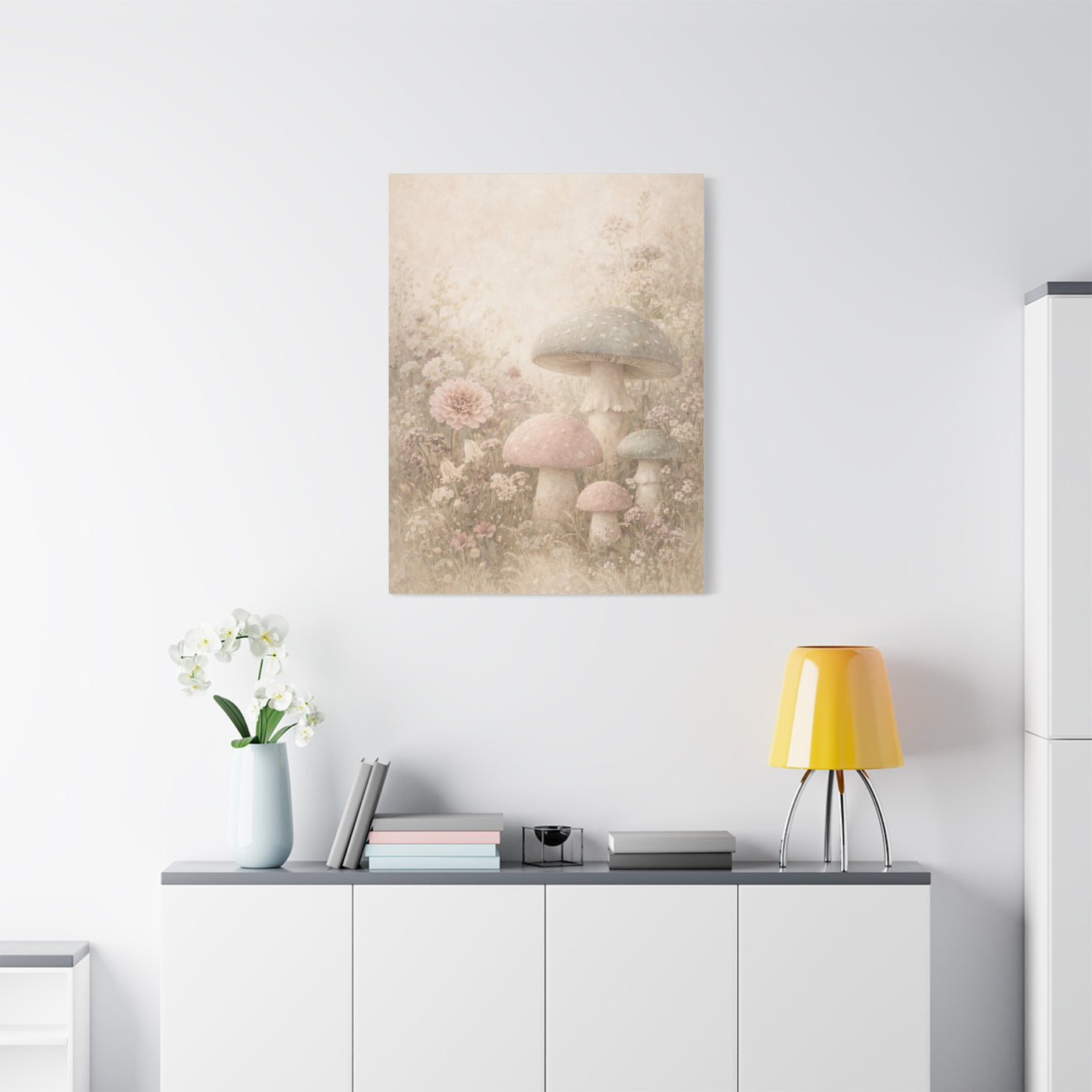 Vintage Pastel Mushroom Meadow Wall Art & Canvas Print