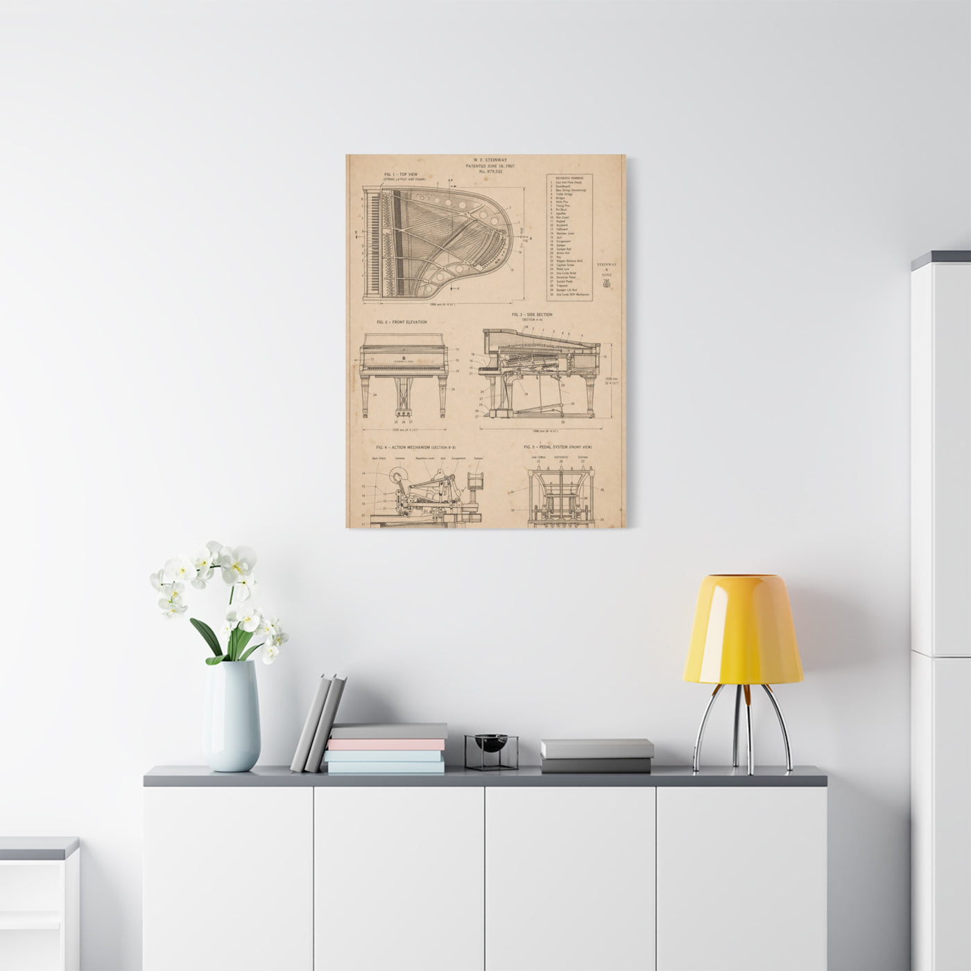 Steinway Grand Piano Technical Diagram Wall Art & Canvas Print