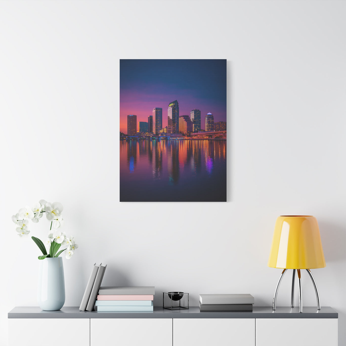 Modern City Skyline at Dusk Wall Art & Canvas Print