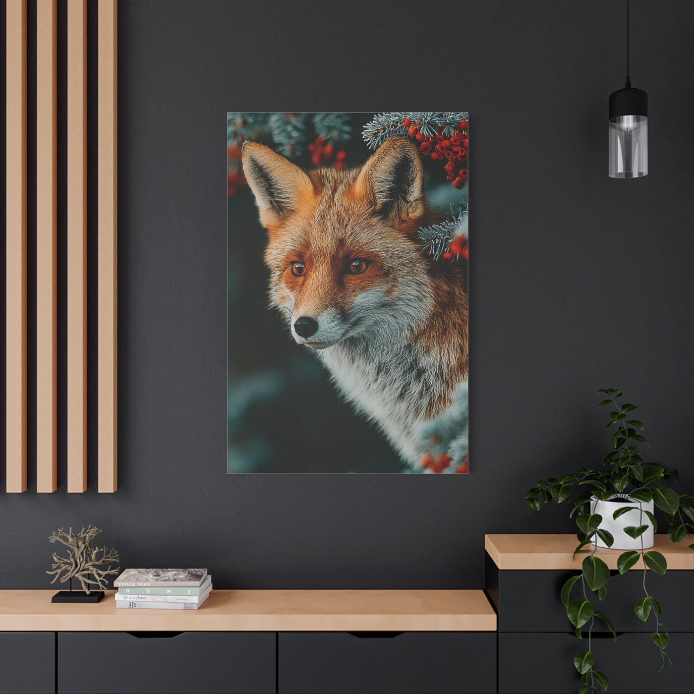 Winter Berry Fox Portrait Wall Art & Canvas Print