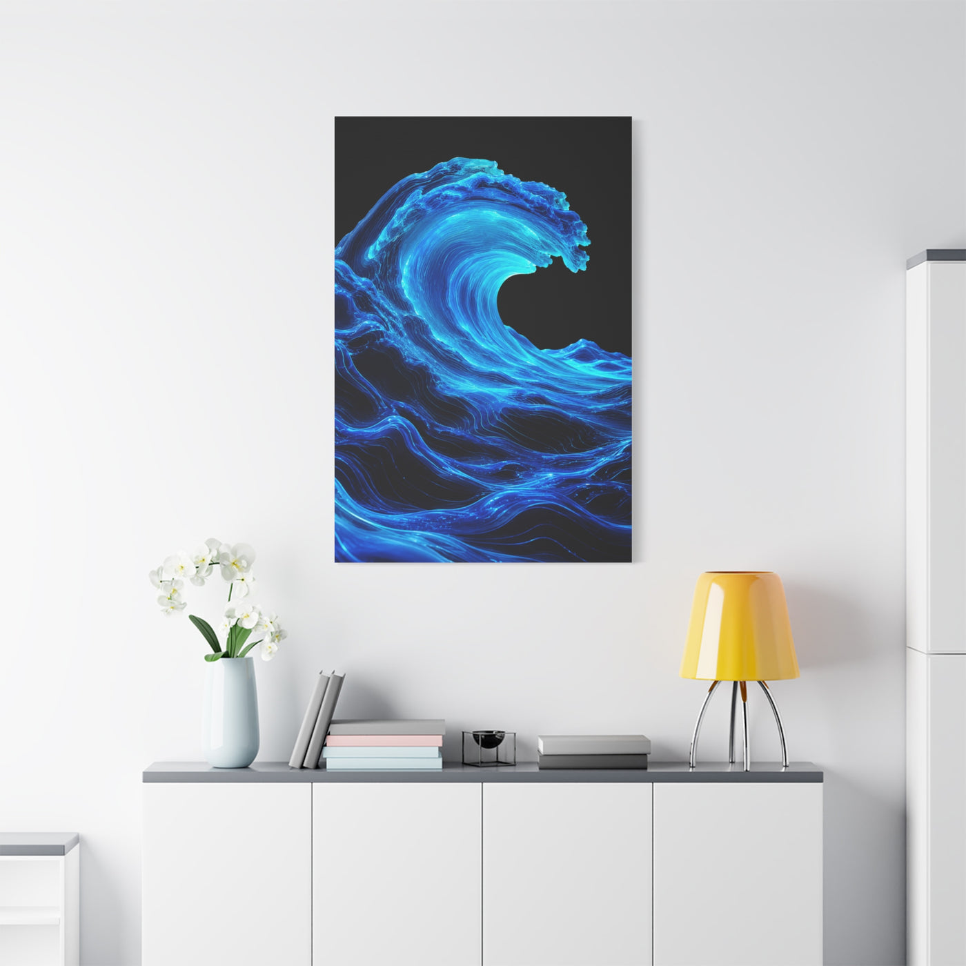 Luminous Neon Blue Wave Energy Wall Art & Canvas Print