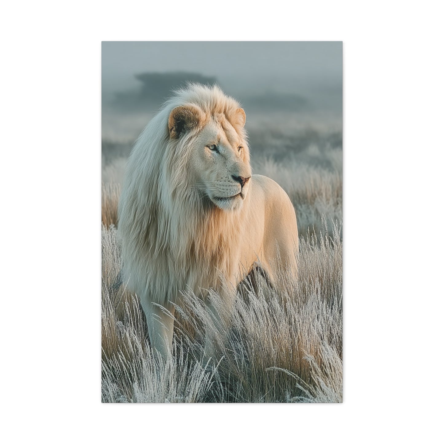 White Lion Frosted Grass Portrait Wall Art & Canvas Print