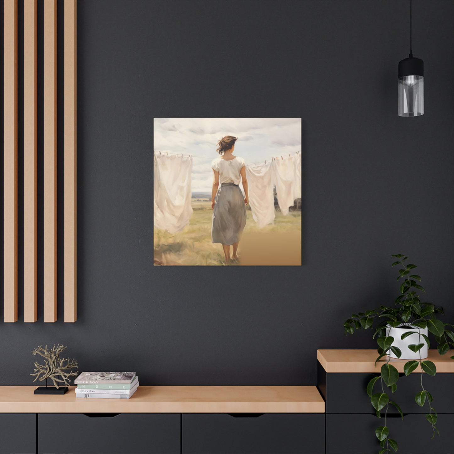 Women Drying White Clothes Laundry Wall Art & Canvas Prints