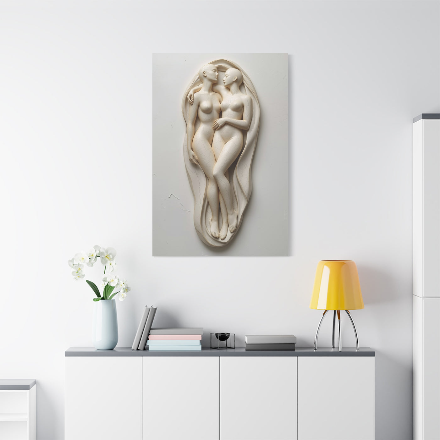 Sculptural Dual Figure Relief Wall Art & Canvas Print