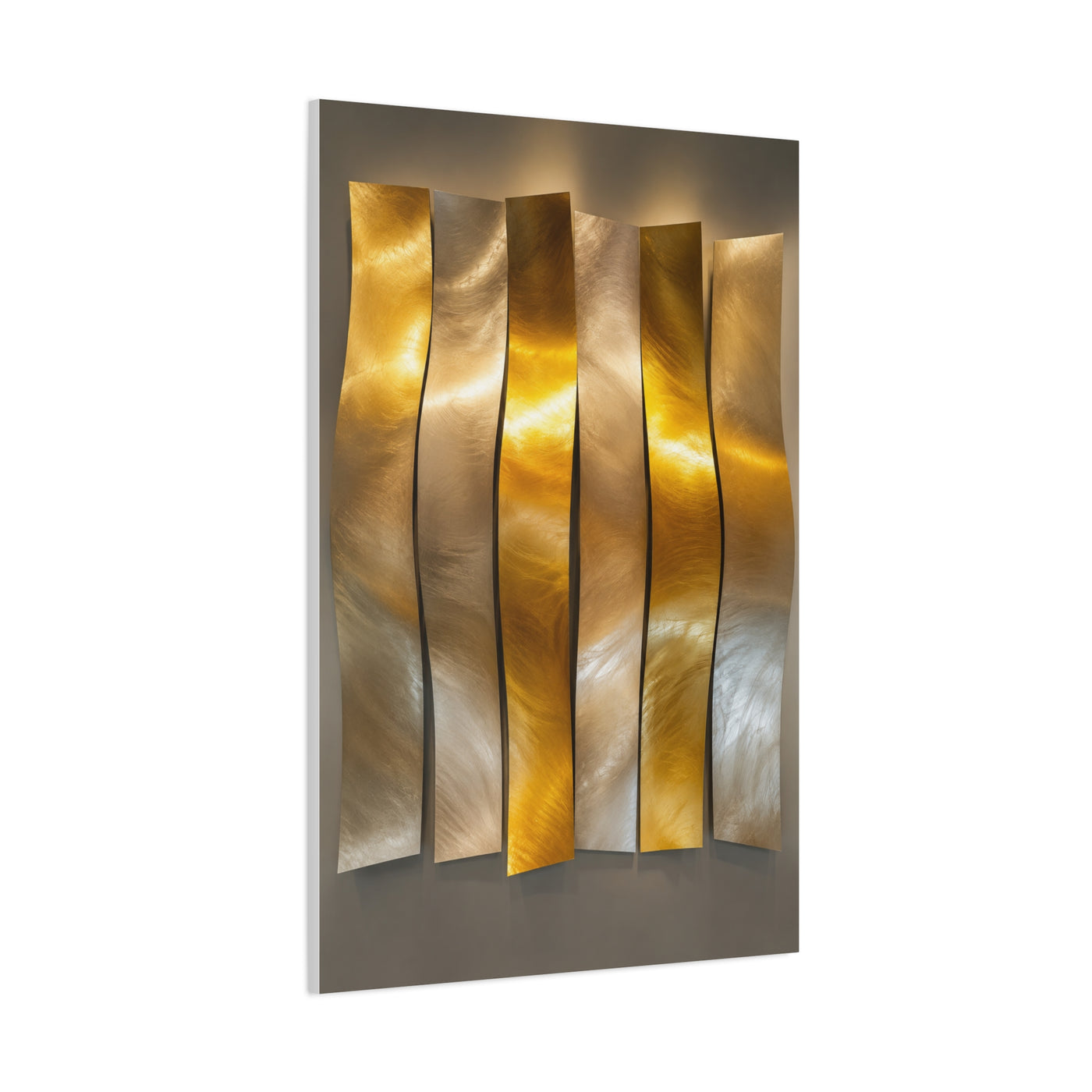 Polished Gold Panel Sculptural Wave Installation Wall Art & Canvas Print