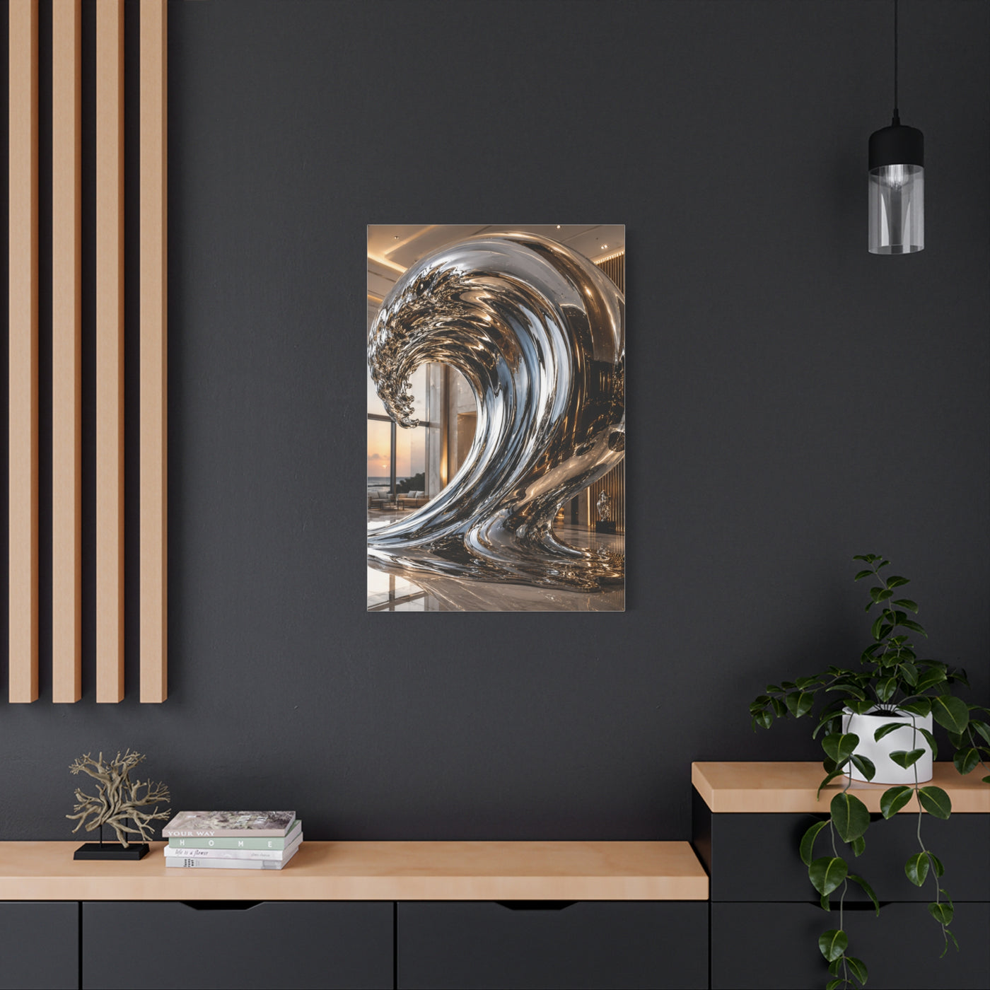Luxury Chrome Wave Sculpture Interior Wall Art & Canvas Print