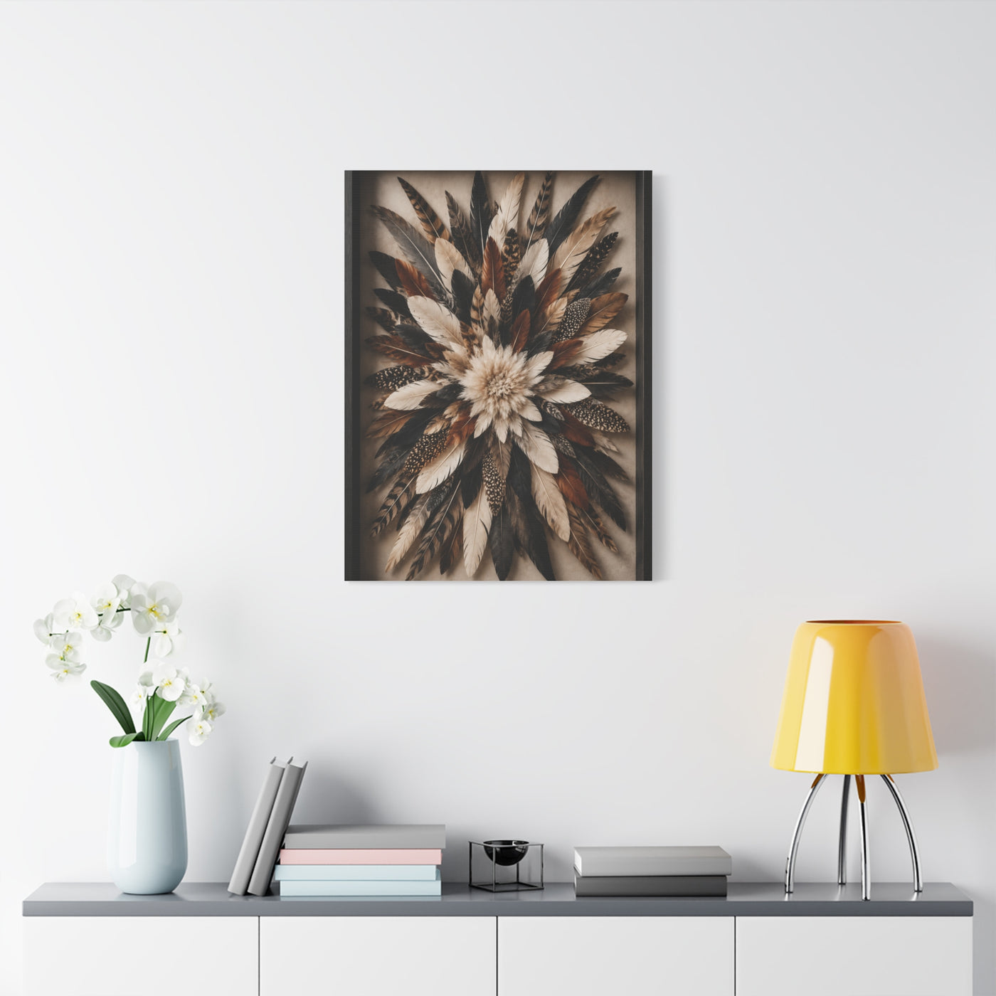 Feather Burst Rustic Shadowbox Wall Art & Canvas Print
