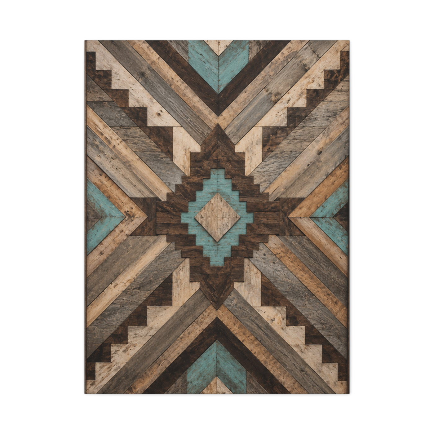 Reclaimed Wood Aztec Geometric Panel Wall Art & Canvas Print
