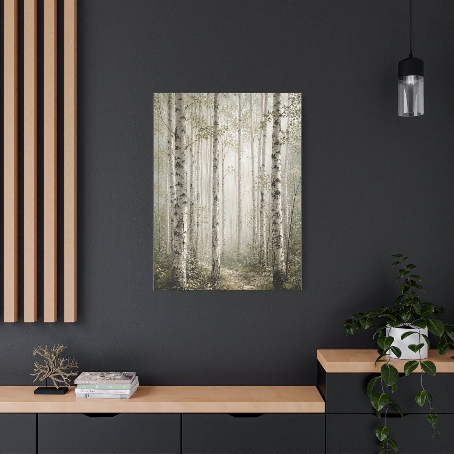 Soft Birch Forest Pathway Trees Wall Art & Canvas Print