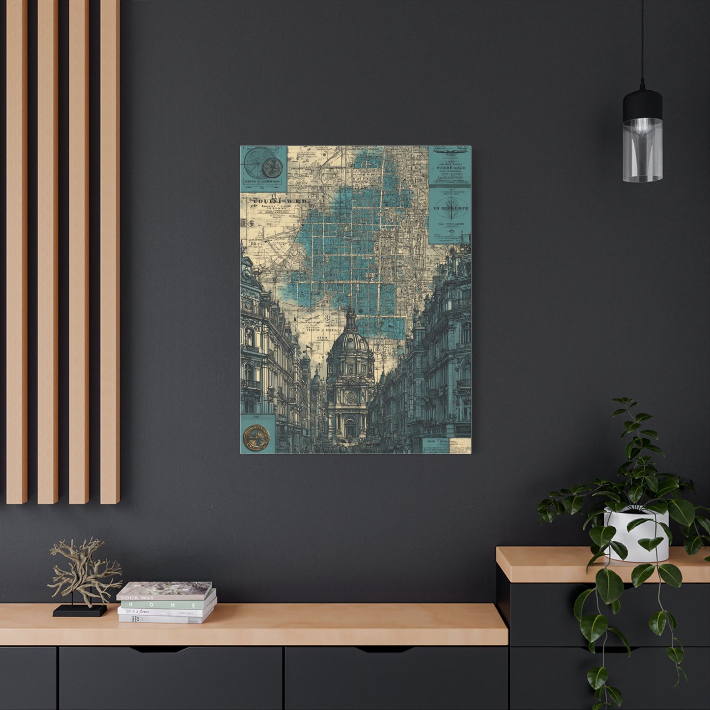 Vintage City Map Architectural Collage Wall Art & Canvas Print