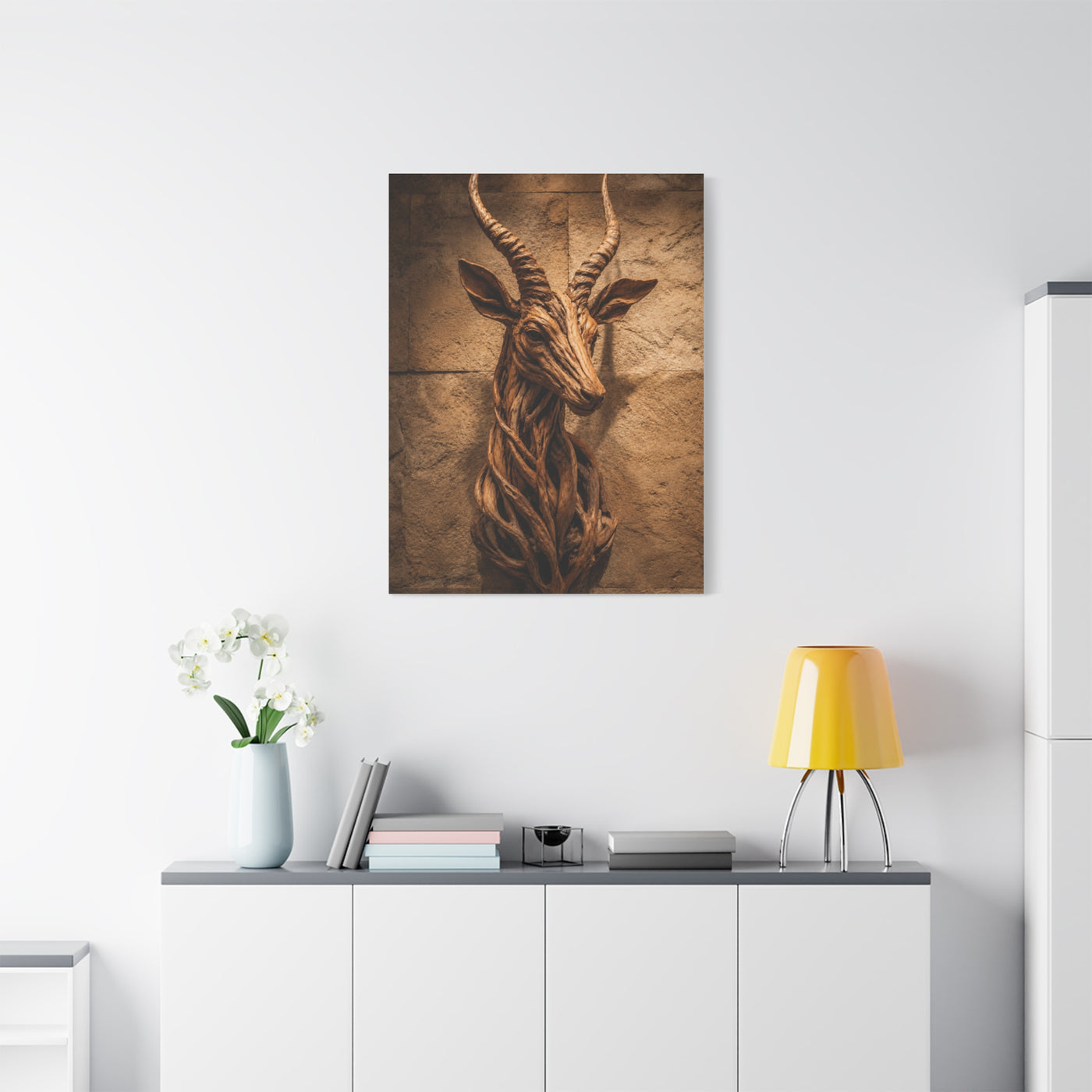 Teak Root Antelope Sculptural Mount Wall Art & Canvas Print