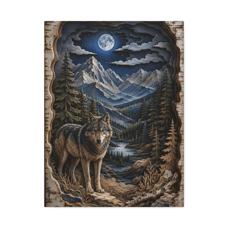 Rustic Mountain Wolf Shadowbox Landscape Wall Art & Canvas Print