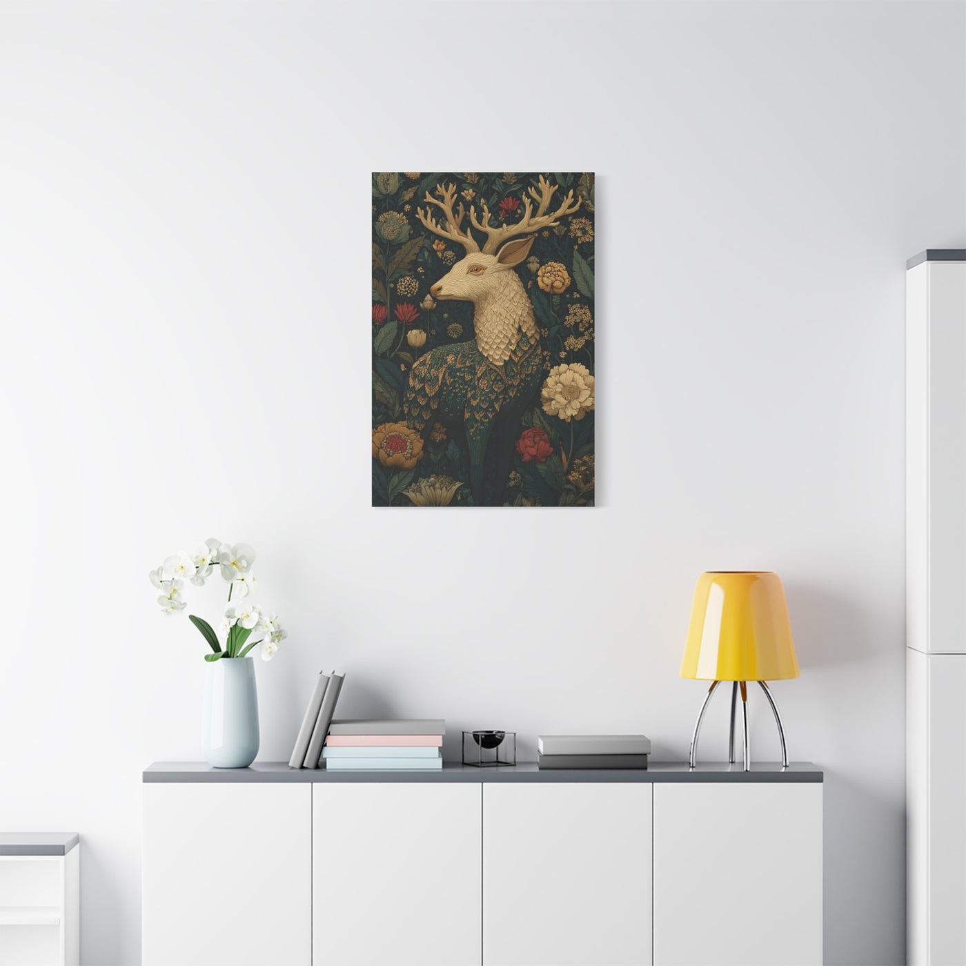 Ornamental Folk Deer Woodland Wall Art & Canvas Print