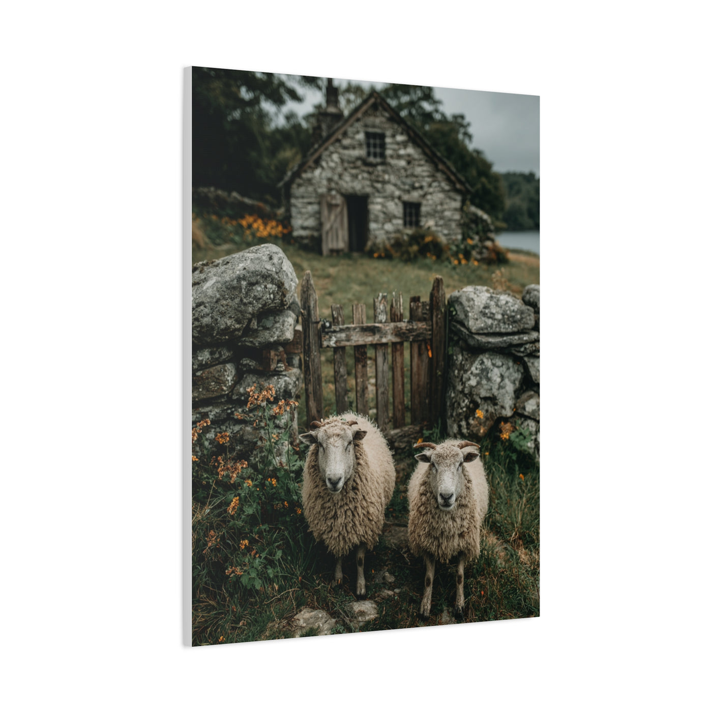 Sheep at Farmhouse Gate Wall Art & Canvas Print