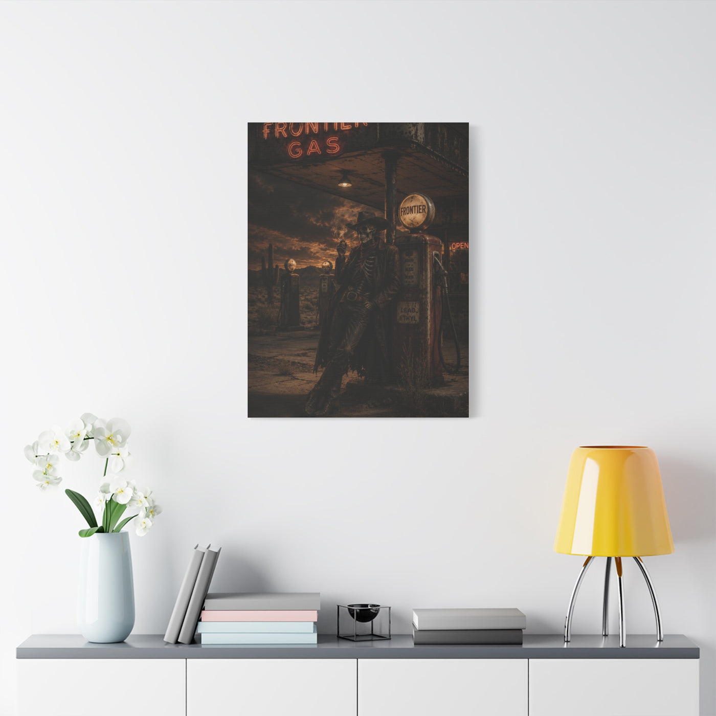 Frontier Gas Station Skeleton Outlaw Wall Art & Canvas Print