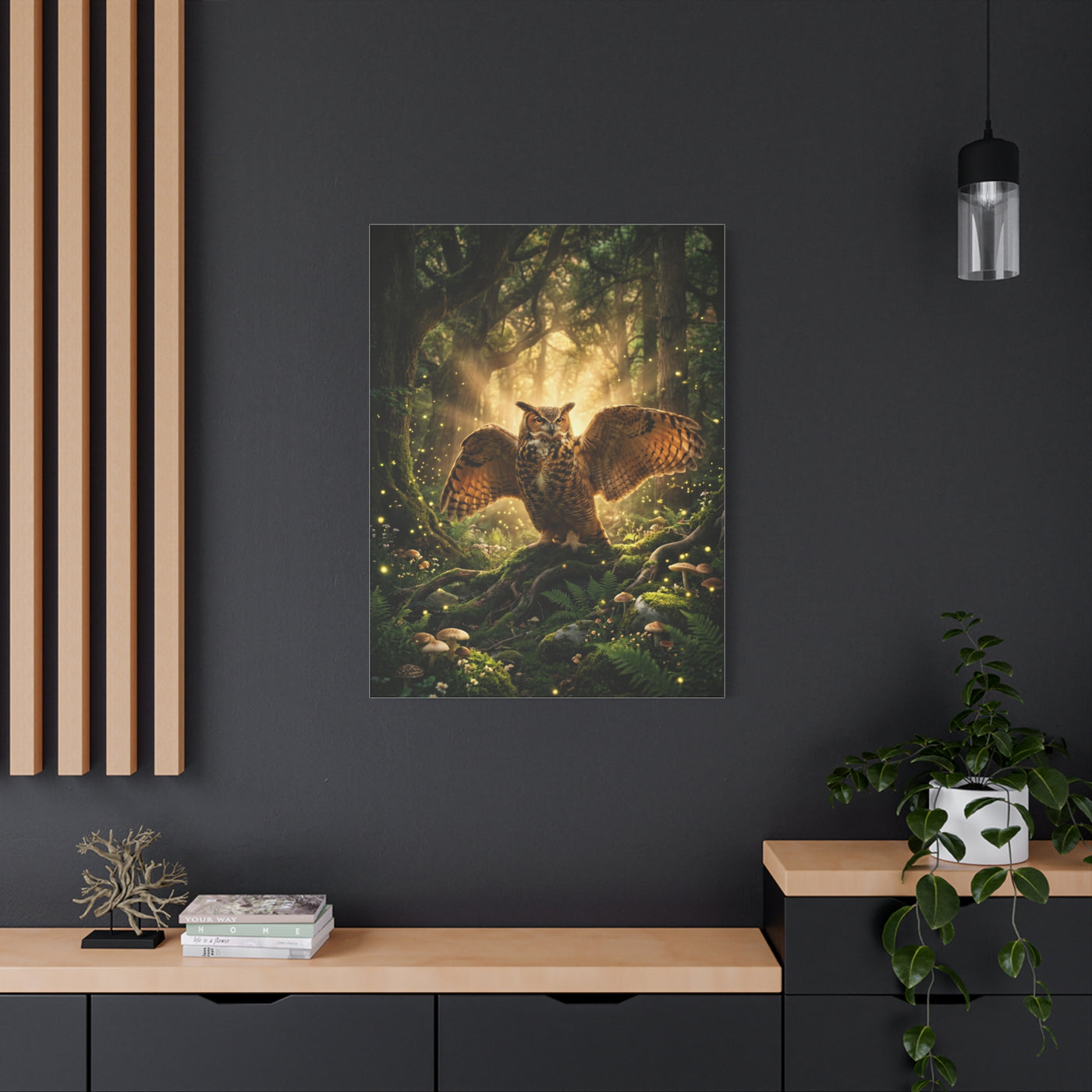Golden Light Forest Owl Wings Wall Art & Canvas Print