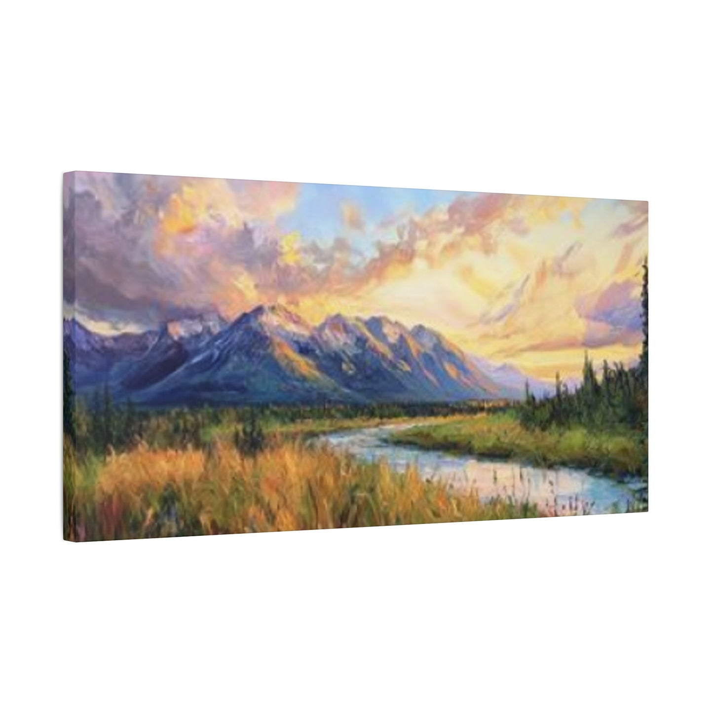 Mountain And River Painting Panoramas Wall Art & Canvas Prints