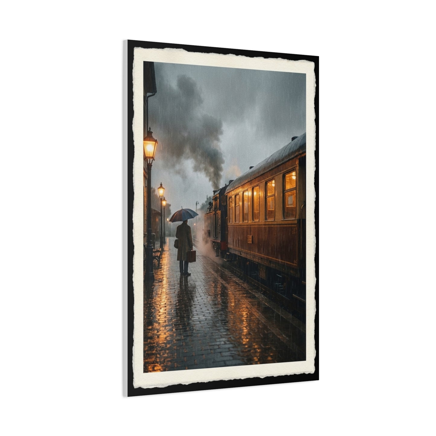 Rainy Train Platform Nostalgia Scene Wall Art & Canvas Print