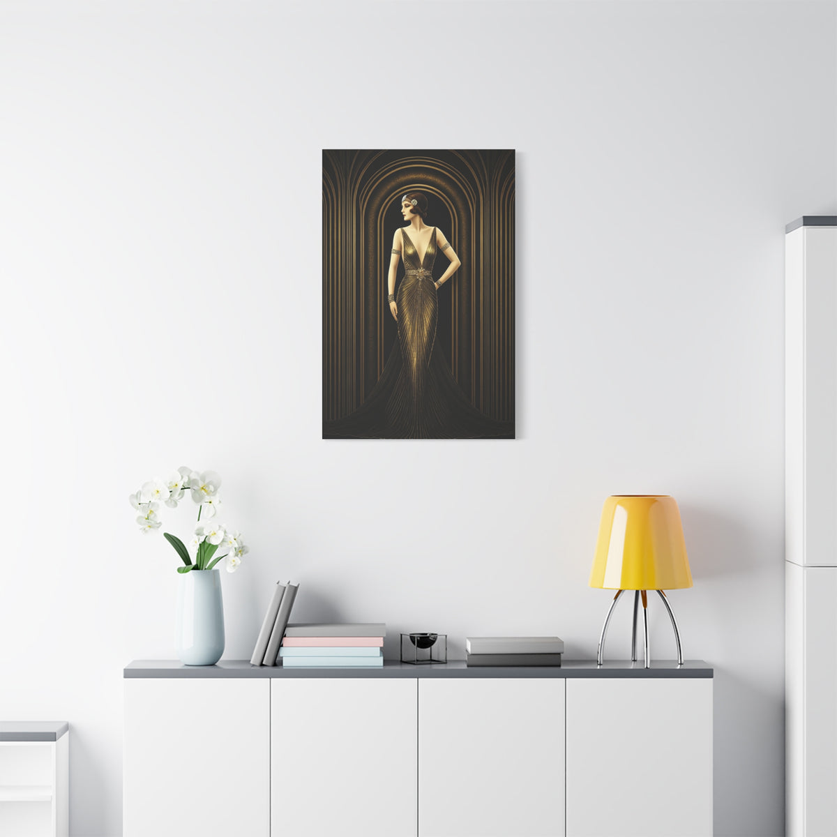 Golden Archway Elegance Woman Wall Art & Canvas Prints