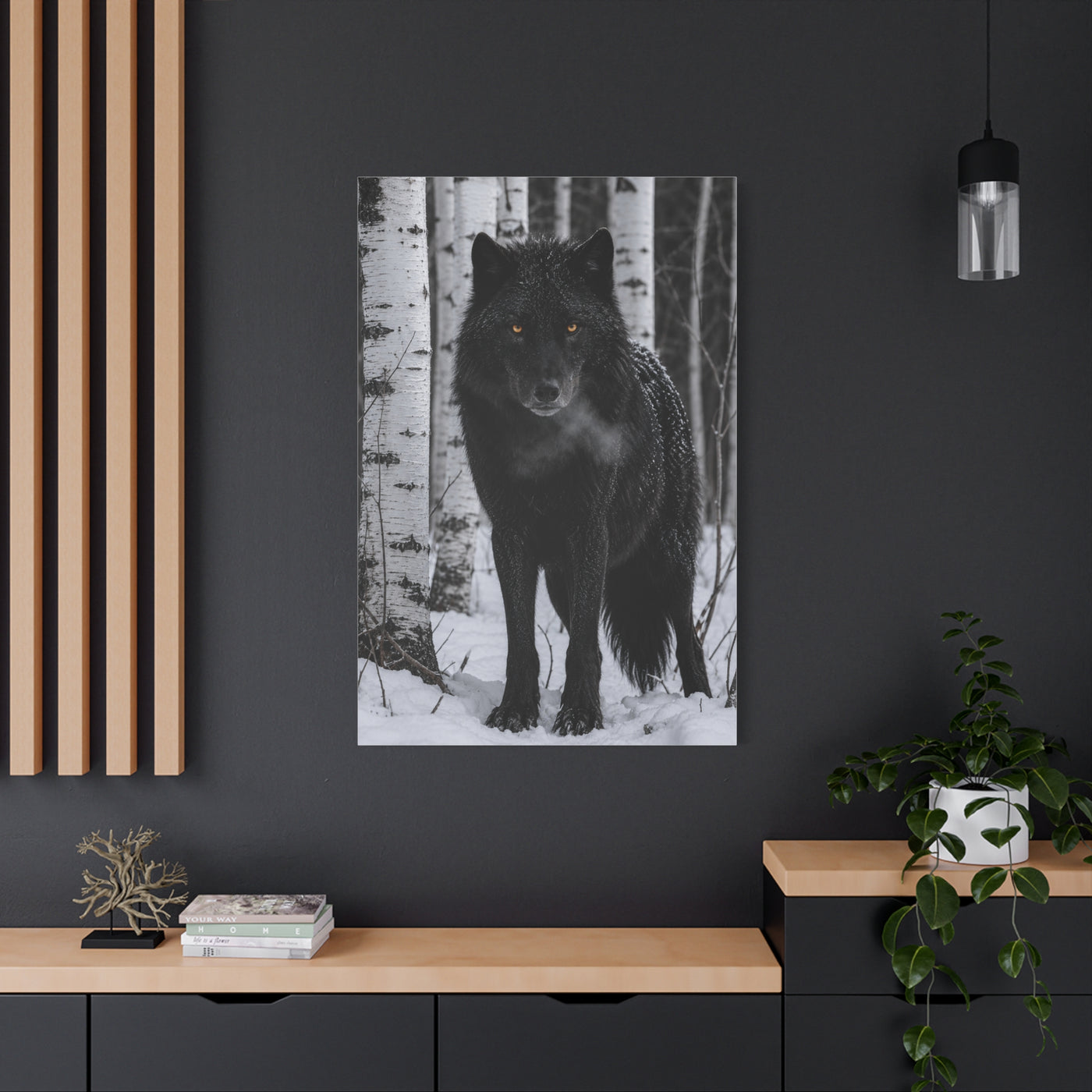 Midnight Black Wolf Aspen Forest Portrait Wall Art & Canvas Print