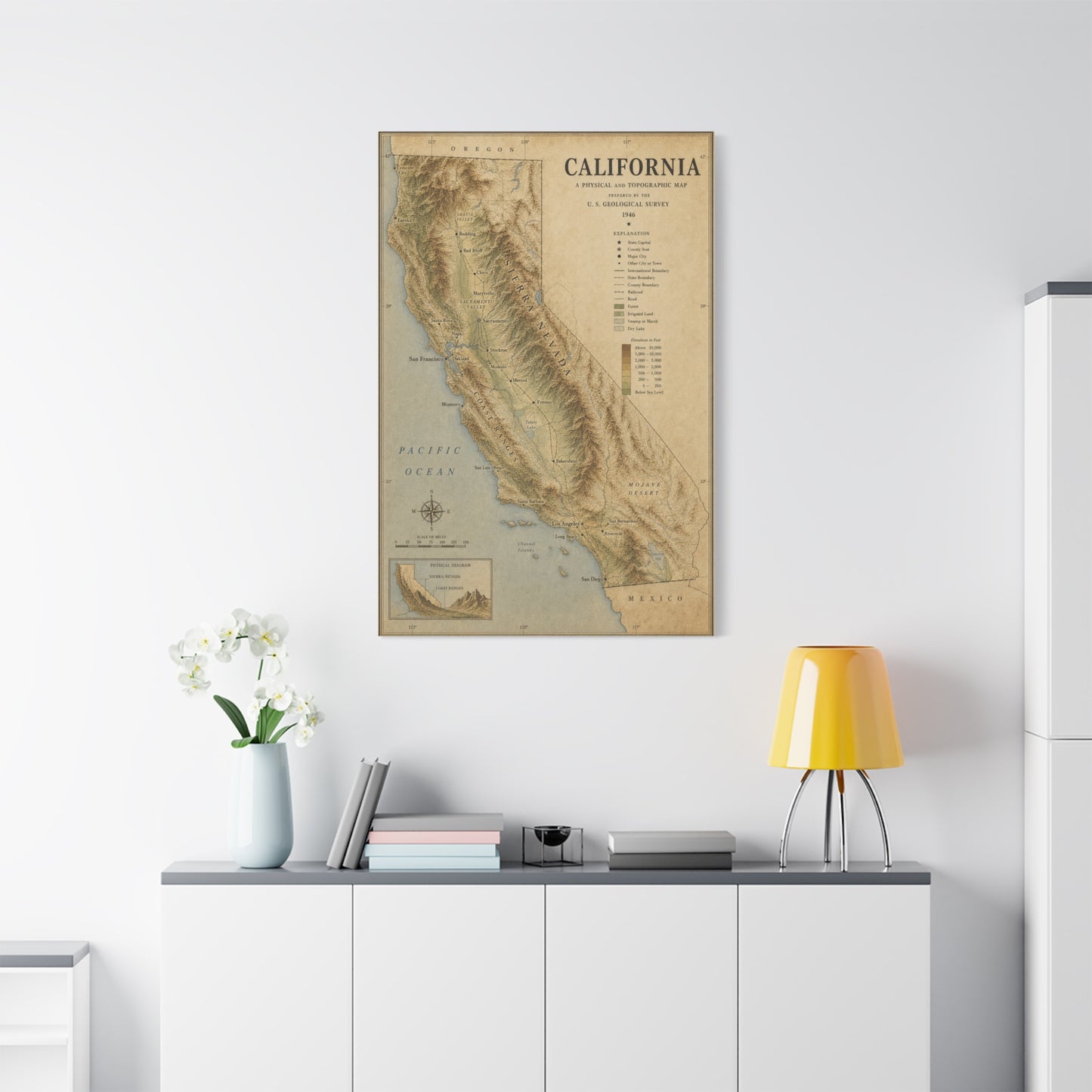 Vintage California Topographic Map Wall Art & Canvas Print