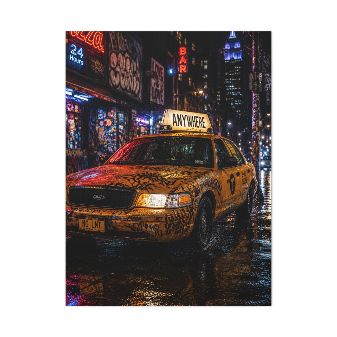 NYC Graffiti Taxi Night Street Wall Art & Canvas Print