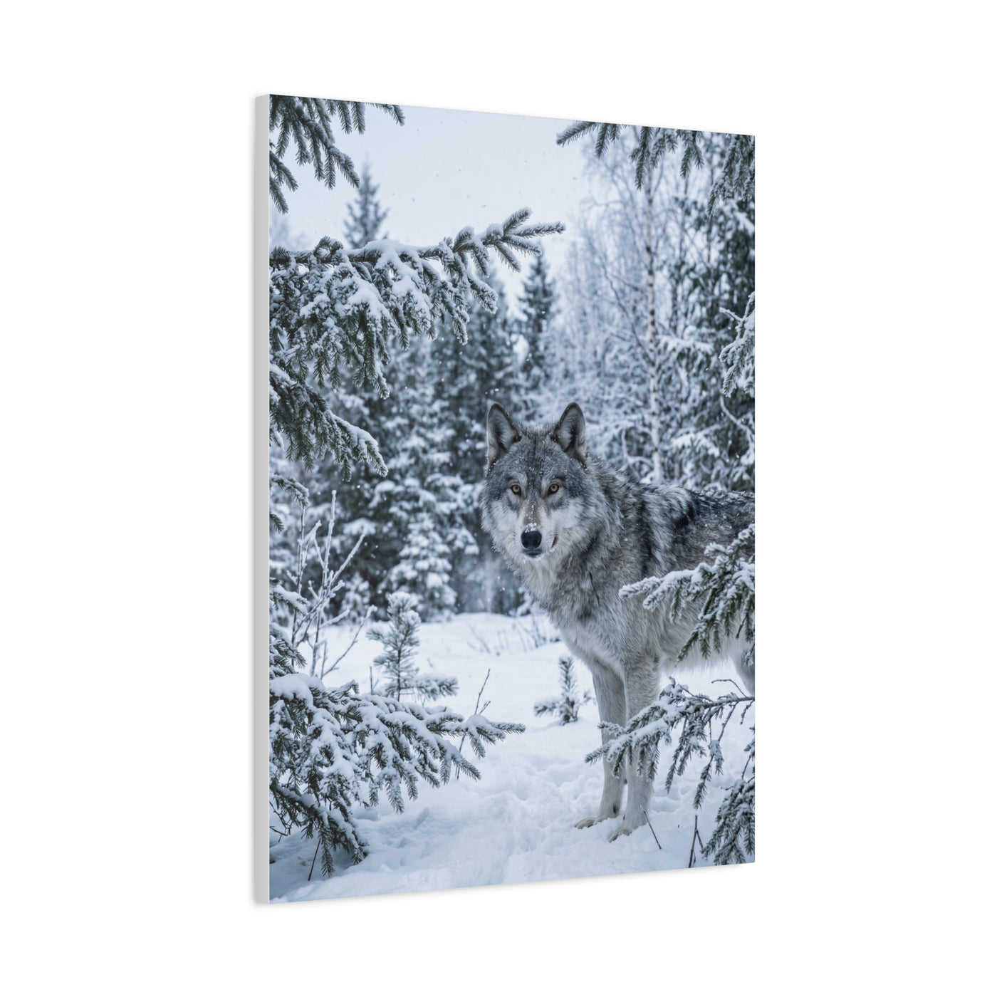 Winter Forest Wolf Natural Encounter Scene Wall Art & Canvas Print